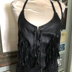 SOLD!! Leather halter, fringe, ties